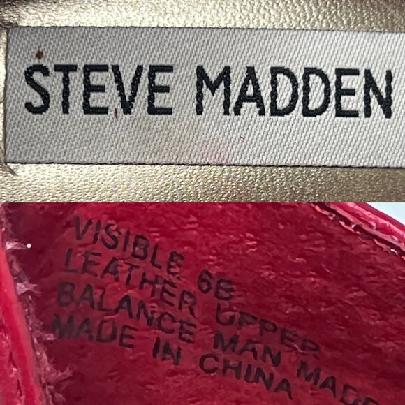 Steve Madden Visible Platform Open Toe Wedge Heels Perforated Red Leather 6 B - Picture 12 of 13